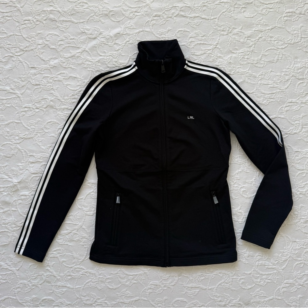 Lauren Ralph Lauren  Women's Black Bomber Jacket with White Stripes